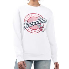 Cleveland Guardians G-III 4Her by Carl Banks Women's Pinstripe Circle Team Fleece Pullover Sweatshirt - White