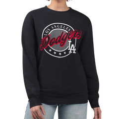 Los Angeles Dodgers G-III 4Her by Carl Banks Women's Pinstripe Circle Team Fleece Pullover Sweatshirt - Black