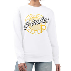 Pittsburgh Pirates G-III 4Her by Carl Banks Women's Pinstripe Circle Team Fleece Pullover Sweatshirt - White