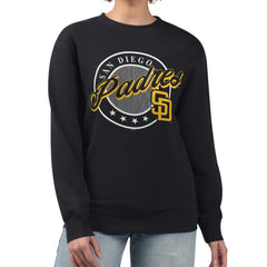 San Diego Padres G-III 4Her by Carl Banks Women's Pinstripe Circle Team Fleece Pullover Sweatshirt - Black