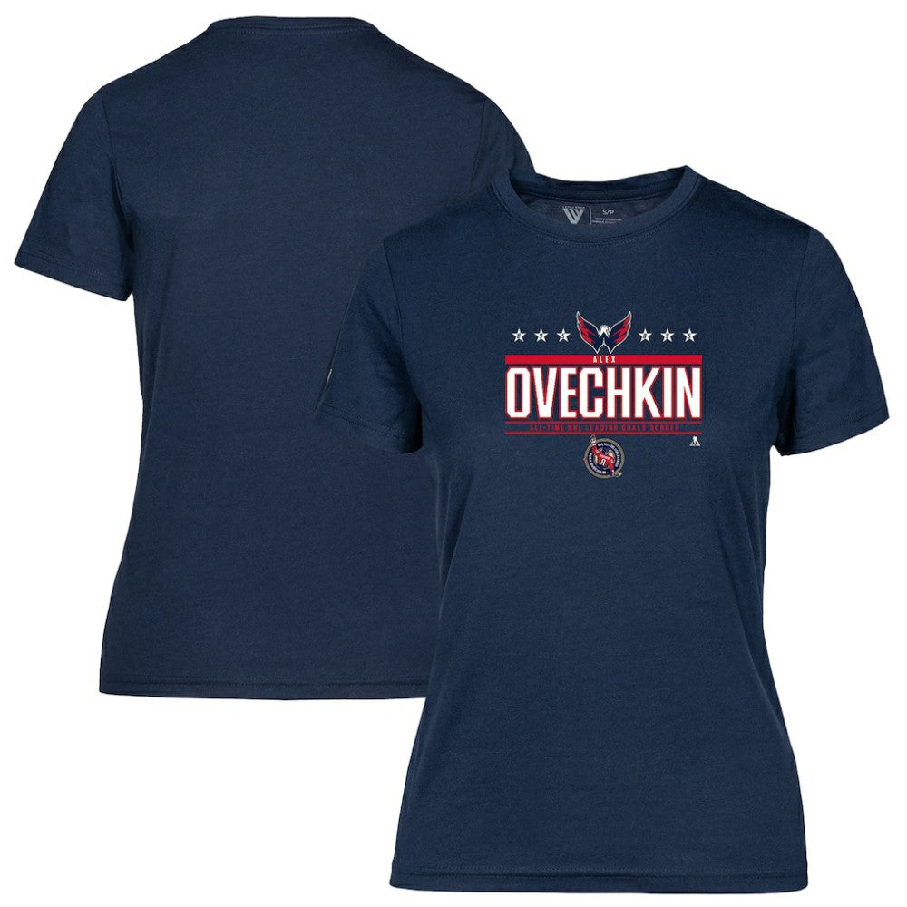 Alexander Ovechkin Washington Capitals Levelwear Women's NHL All-Time Leading Goal Scorer Milestone Stars Name & Number Maddox T-Shirt Navy