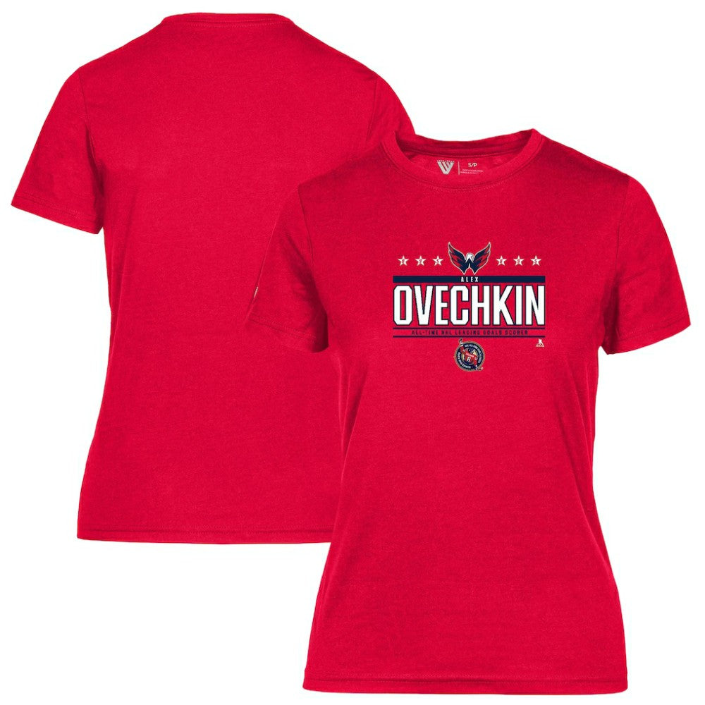 Alexander Ovechkin Washington Capitals Levelwear Women's NHL All-Time Leading Goal Scorer Milestone Stars Name & Number Maddox T-Shirt Red