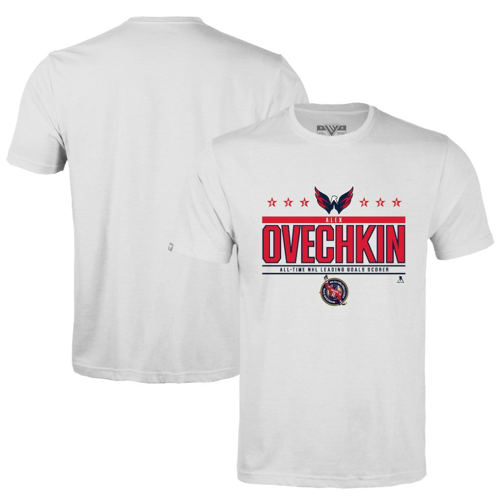 Alexander Ovechkin Washington Capitals Levelwear NHL All-Time Leading Goal Scorer Milestone Stars Name & Number Richmond T-Shirt White