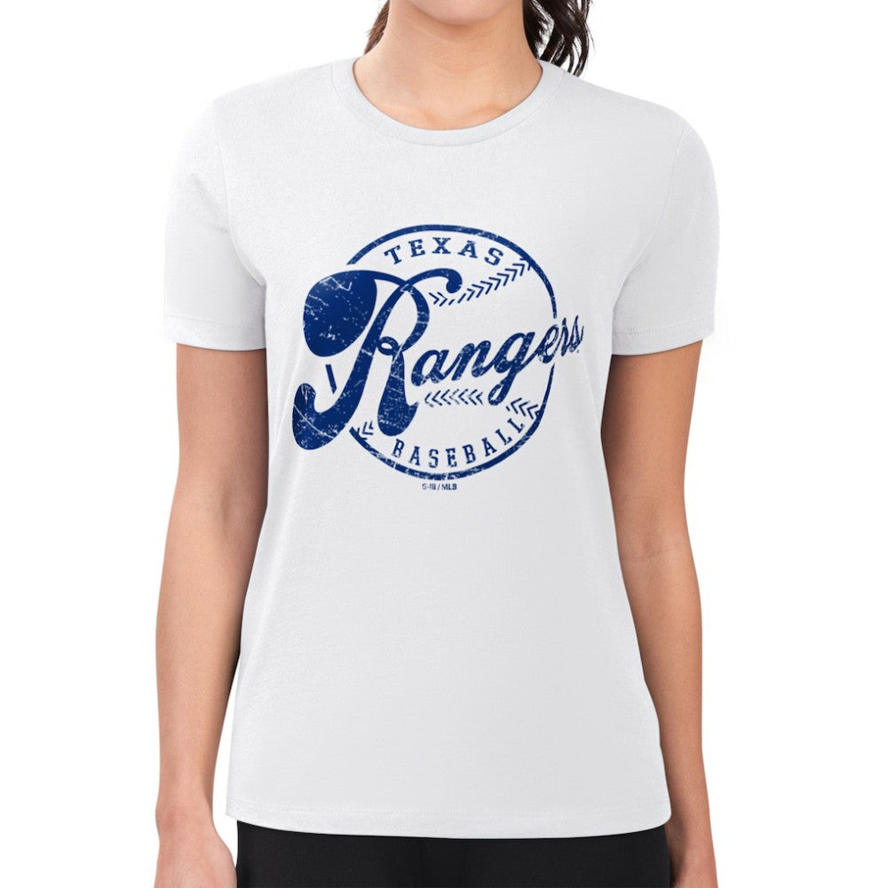 Texas Rangers G-III 4Her by Carl Banks Women's Super-Slim Fit Lightweight Distressed Baseball Team T-Shirt - White