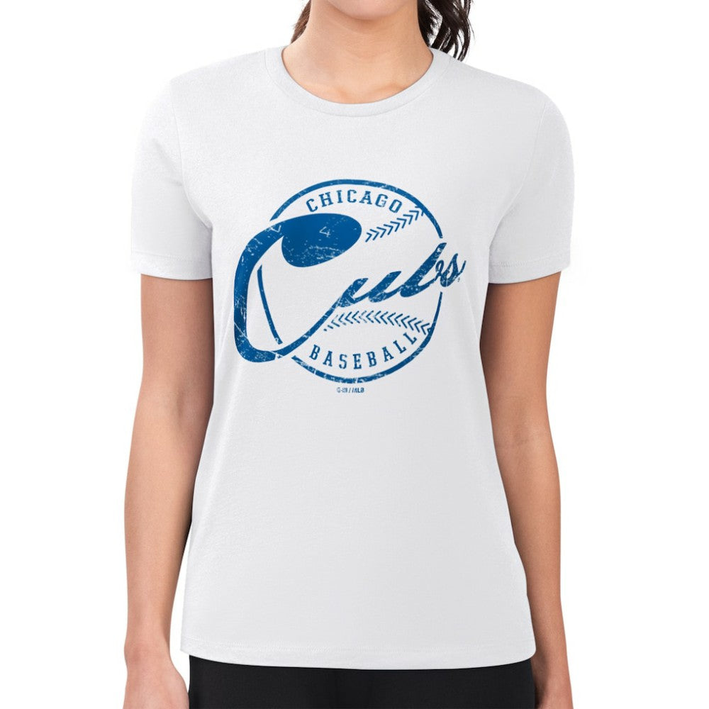 Chicago Cubs G-III 4Her by Carl Banks Women's Super-Slim Fit Lightweight Distressed Baseball Team T-Shirt - White