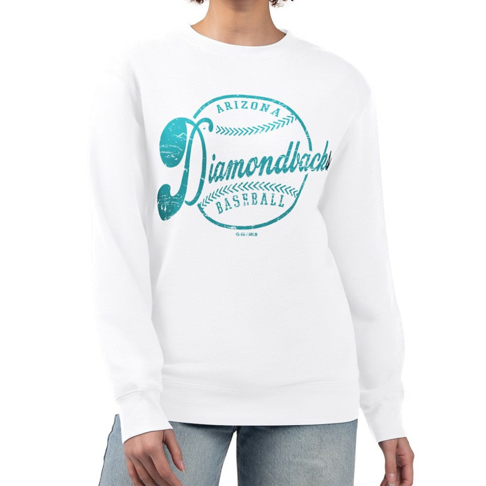 Arizona Diamondbacks G-III 4Her by Carl Banks Women's Distressed Baseball Team Fleece Pullover Sweatshirt - White