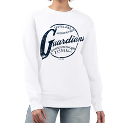Cleveland Guardians G-III 4Her by Carl Banks Women's Distressed Baseball Team Fleece Pullover Sweatshirt - White