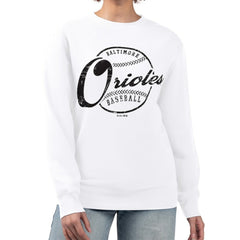 Baltimore Orioles G-III 4Her by Carl Banks Women's Distressed Baseball Team Fleece Pullover Sweatshirt - White
