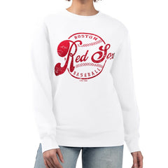 Boston Red Sox G-III 4Her by Carl Banks Women's Distressed Baseball Team Fleece Pullover Sweatshirt - White