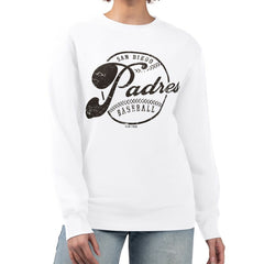 San Diego Padres G-III 4Her by Carl Banks Women's Distressed Baseball Team Fleece Pullover Sweatshirt - White