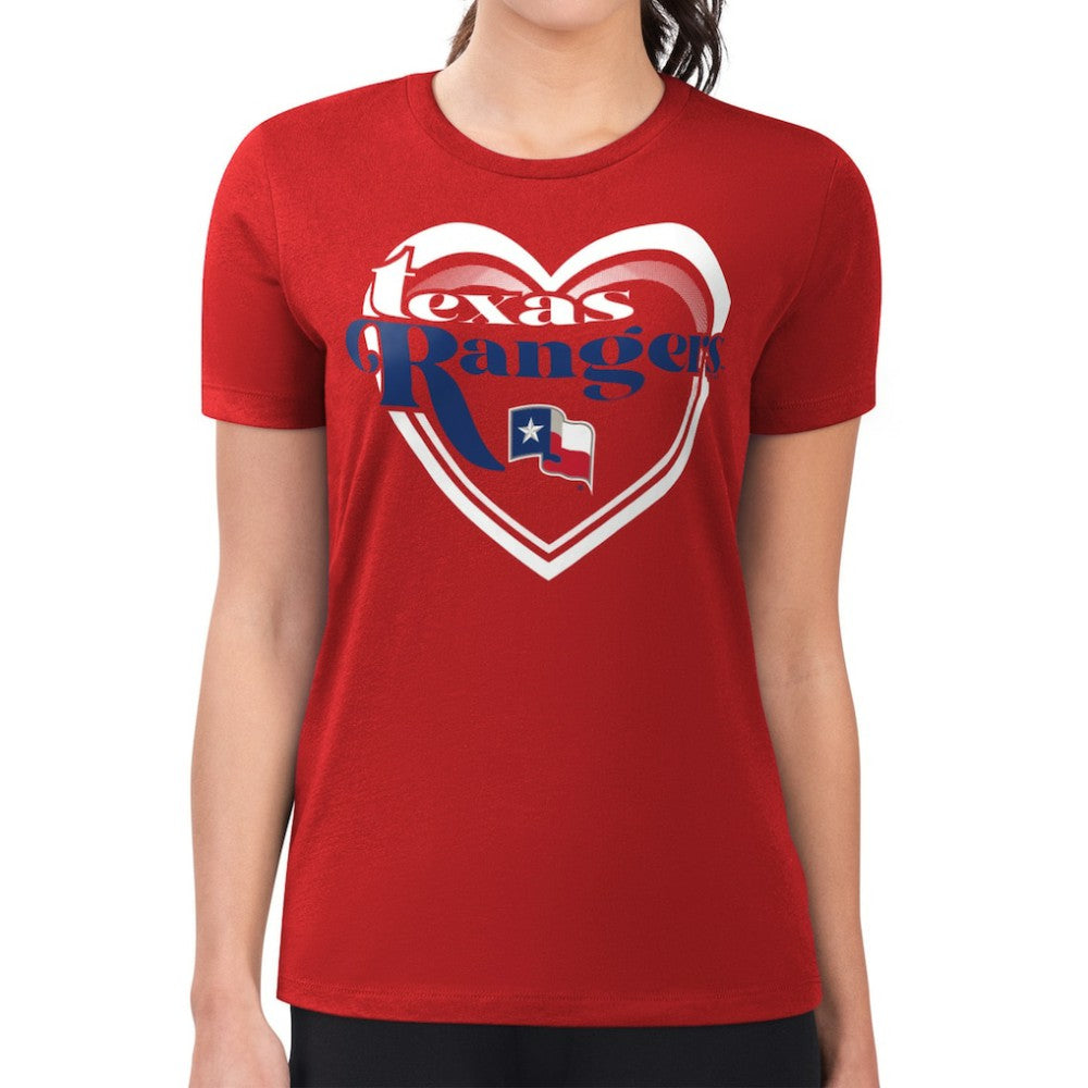 Texas Rangers G-III 4Her by Carl Banks Women's Super-Slim Fit Lightweight Double Heart T-Shirt - Red