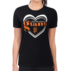 San Francisco Giants G-III 4Her by Carl Banks Women's Super-Slim Fit Lightweight Double Heart T-Shirt - Black