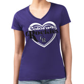Colorado Rockies G-III 4Her by Carl Banks Women's Super-Slim Fit Lightweight Double Heart V-Neck T-Shirt - Purple
