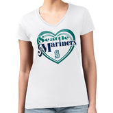 Seattle Mariners G-III 4Her by Carl Banks Women's Super-Slim Fit Lightweight Double Heart V-Neck T-Shirt - White