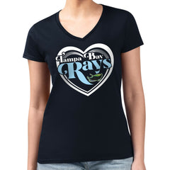 Tampa Bay Rays G-III 4Her by Carl Banks Women's Super-Slim Fit Lightweight Double Heart V-Neck T-Shirt - Navy