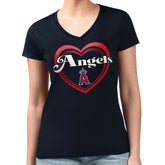 Los Angeles Angels G-III 4Her by Carl Banks Women's Super-Slim Fit Lightweight Double Heart V-Neck T-Shirt - Navy