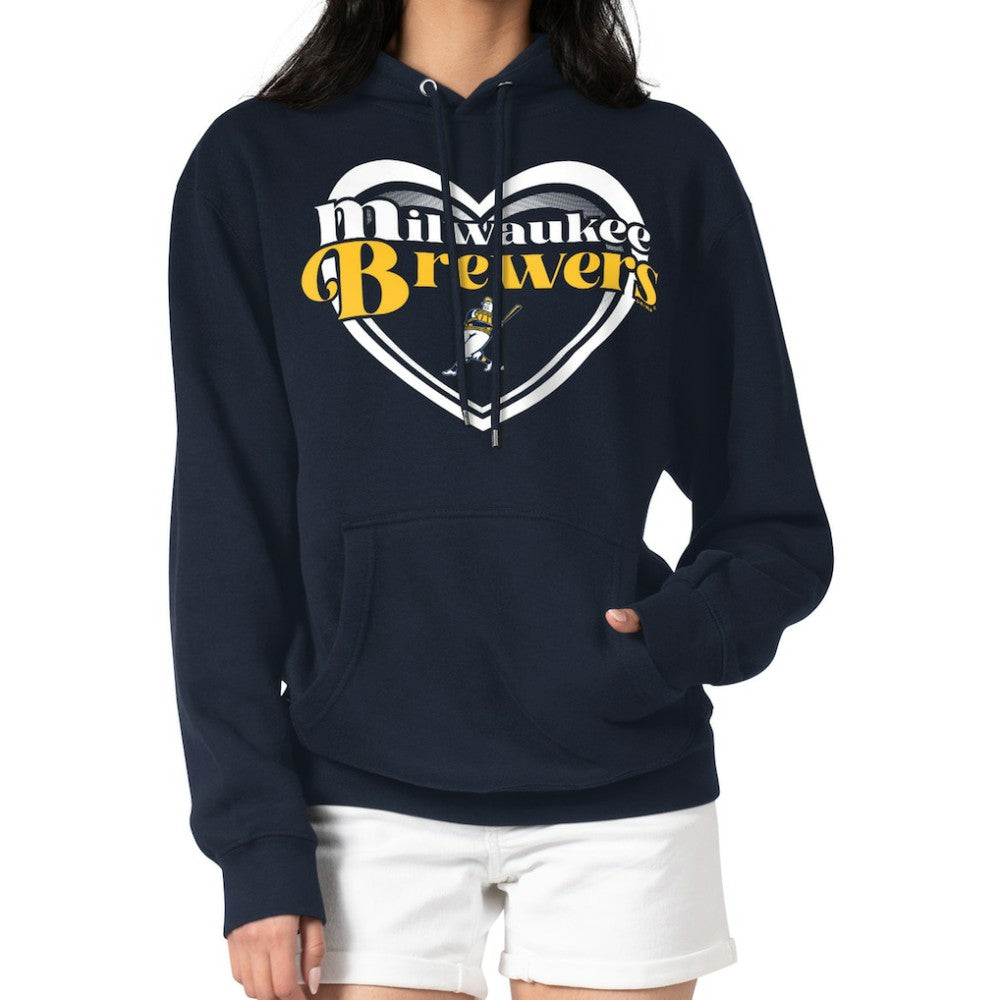 Milwaukee Brewers G-III 4Her by Carl Banks Women's Double Heart Fleece Pullover Hoodie - Navy