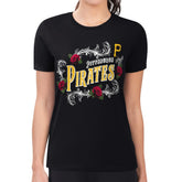 Pittsburgh Pirates G-III 4Her by Carl Banks Women's Super-Slim Fit Lightweight Retro Roses T-Shirt - Black