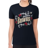 Milwaukee Brewers G-III 4Her by Carl Banks Women's Super-Slim Fit Lightweight Retro Roses T-Shirt - Navy