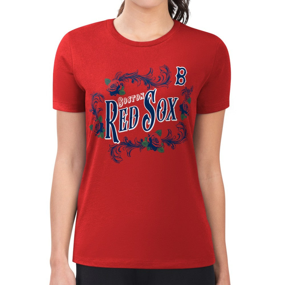 Boston Red Sox G-III 4Her by Carl Banks Women's Super-Slim Fit Lightweight Retro Roses T-Shirt - Red
