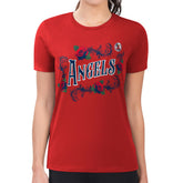 Los Angeles Angels G-III 4Her by Carl Banks Women's Super-Slim Fit Lightweight Retro Roses T-Shirt - Red