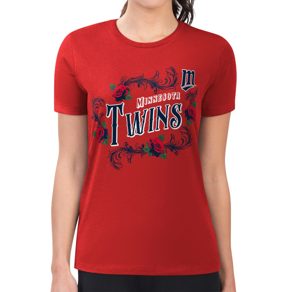 Minnesota Twins G-III 4Her by Carl Banks Women's Super-Slim Fit Lightweight Retro Roses T-Shirt - Red