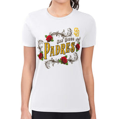 San Diego Padres G-III 4Her by Carl Banks Women's Super-Slim Fit Lightweight Retro Roses T-Shirt - White