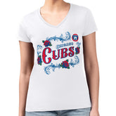 Chicago Cubs G-III 4Her by Carl Banks Women's Super-Slim Fit Lightweight Retro Roses V-Neck T-Shirt - White