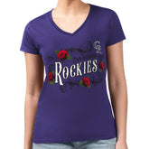 Colorado Rockies G-III 4Her by Carl Banks Women's Super-Slim Fit Lightweight Retro Roses V-Neck T-Shirt - Purple
