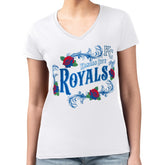 Kansas City Royals G-III 4Her by Carl Banks Women's Super-Slim Fit Lightweight Retro Roses V-Neck T-Shirt - White