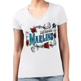 Miami Marlins G-III 4Her by Carl Banks Women's Super-Slim Fit Lightweight Retro Roses V-Neck T-Shirt - White