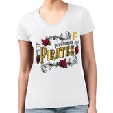 Pittsburgh Pirates G-III 4Her by Carl Banks Women's Super-Slim Fit Lightweight Retro Roses V-Neck T-Shirt - White