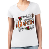 San Francisco Giants G-III 4Her by Carl Banks Women's Super-Slim Fit Lightweight Retro Roses V-Neck T-Shirt - White
