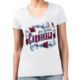 St. Louis Cardinals G-III 4Her by Carl Banks Women's Super-Slim Fit Lightweight Retro Roses V-Neck T-Shirt - White