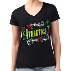 Athletics G-III 4Her by Carl Banks Women's Super-Slim Fit Lightweight Retro Roses V-Neck T-Shirt - Black