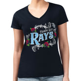 Tampa Bay Rays G-III 4Her by Carl Banks Women's Super-Slim Fit Lightweight Retro Roses V-Neck T-Shirt - Navy
