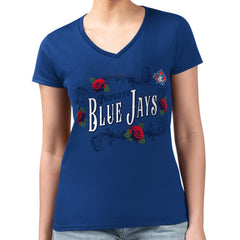 Toronto Blue Jays G-III 4Her by Carl Banks Women's Super-Slim Fit Lightweight Retro Roses V-Neck T-Shirt - Royal