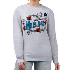 Miami Marlins G-III 4Her by Carl Banks Women's Retro Roses Fleece Pullover Sweatshirt - Gray