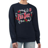Boston Red Sox G-III 4Her by Carl Banks Women's Retro Roses Fleece Pullover Sweatshirt - Navy