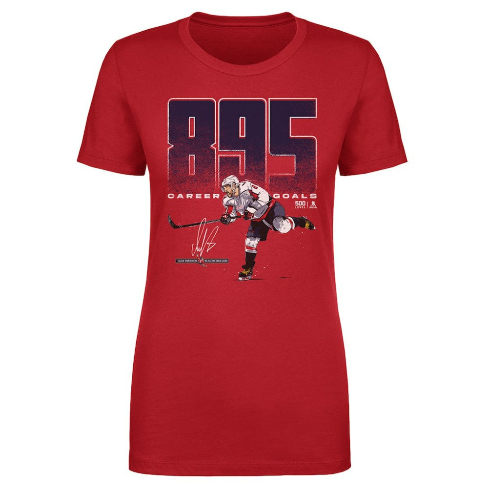 Alexander Ovechkin Washington Capitals 500 Level Women's NHL All-Time Leading Goal Scorer Bold T-Shirt Red