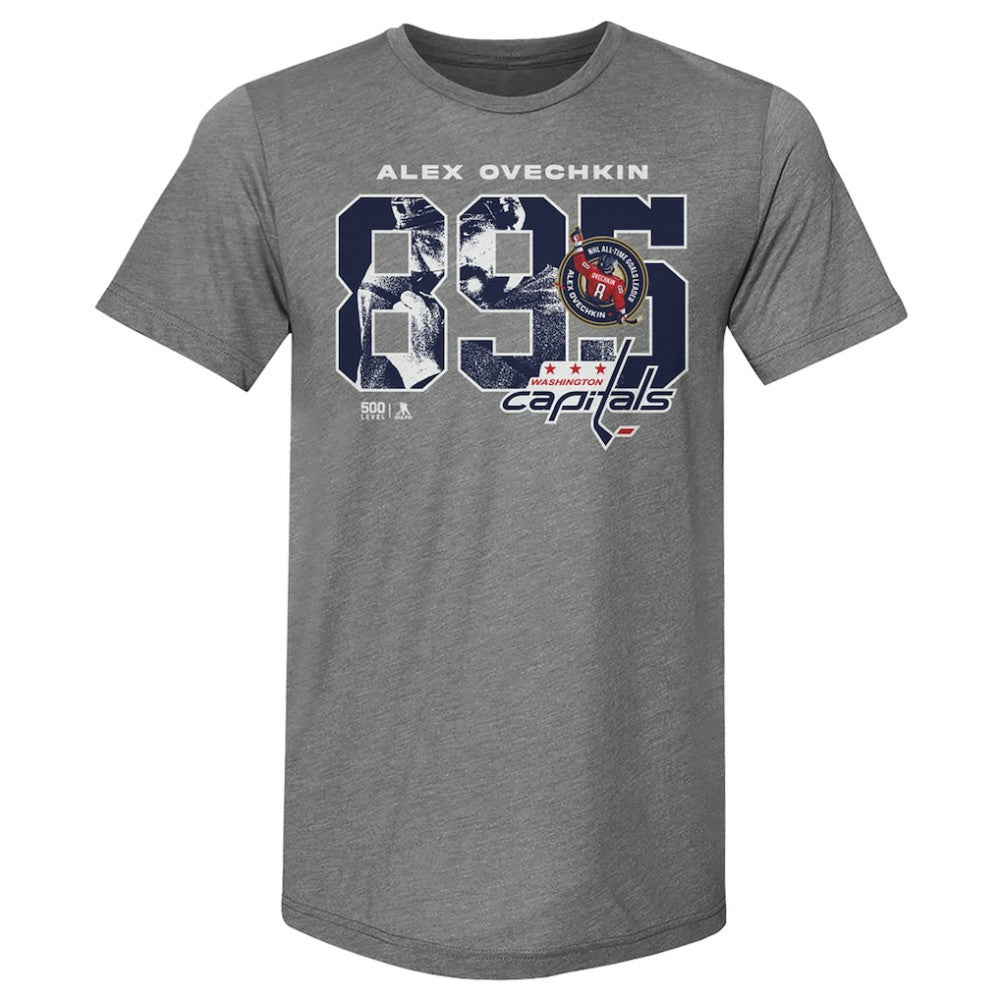 Alexander Ovechkin Washington Capitals 500 Level NHL All-Time Leading Goal Scorer Tri-Blend Overlay T-Shirt Gray