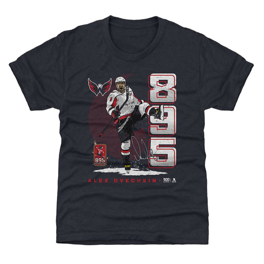 Alexander Ovechkin Washington Capitals 500 Level Youth NHL All-Time Leading Goal Scorer Vertical T-Shirt Navy