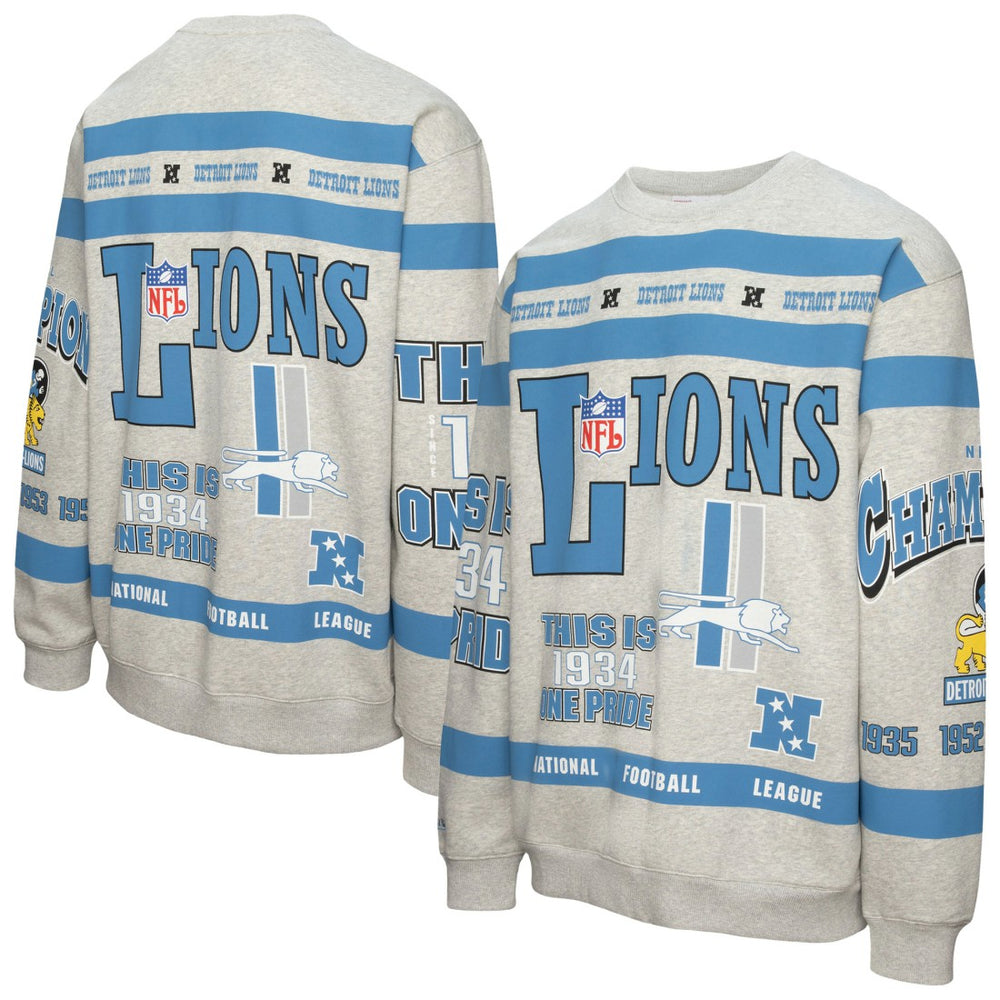 Detroit Lions All Over Print Vintage Fleece Crewneck Sweatshirt - Heather Gray sale