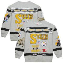 Pittsburgh Steelers All Over Print Vintage Fleece Crewneck Sweatshirt - Heather Gray on sale