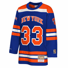 Patrick Ewing New York Knicks Youth Maxxed Out 2.0 Fashion Hockey Jersey - Blue | Mitchell & Ness online