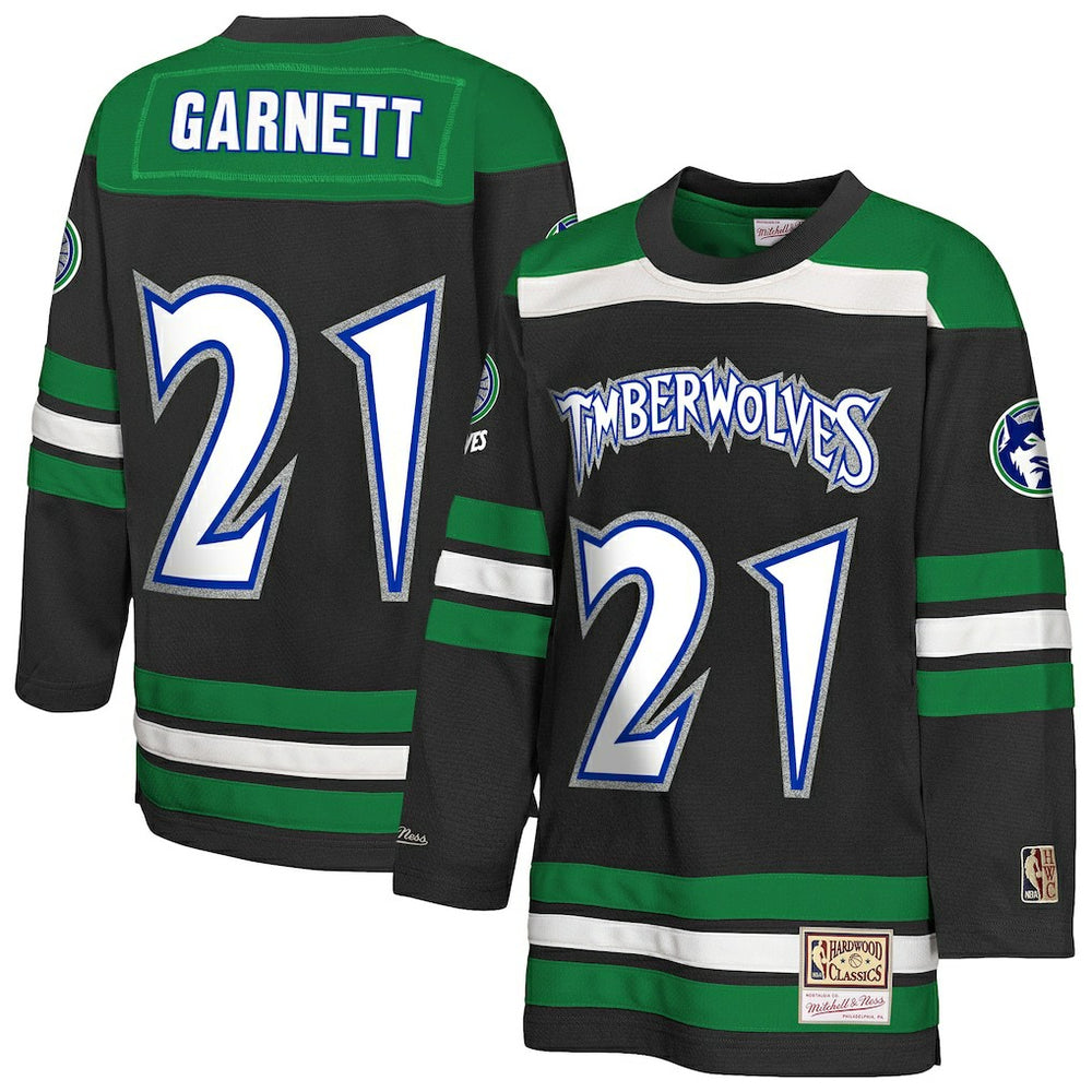 Kevin Garnett Minnesota Timberwolves Youth Maxxed Out 2.0 Fashion Hockey Jersey - Black | Mitchell & Ness sale