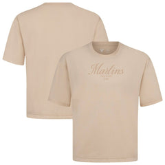 Miami Marlins Levelwear Ethereal Oversized Luxe Signature Knit T-Shirt - Khaki