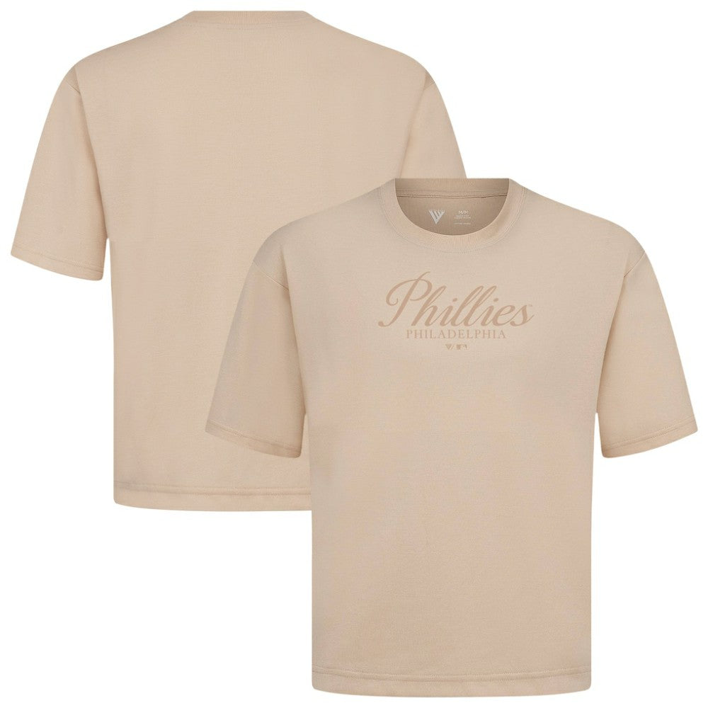 Philadelphia Phillies Levelwear Ethereal Oversized Luxe Signature Knit T-Shirt - Khaki