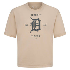 Detroit Tigers Levelwear Crossway Oversized Luxe Signature Knit T-Shirt - Khaki