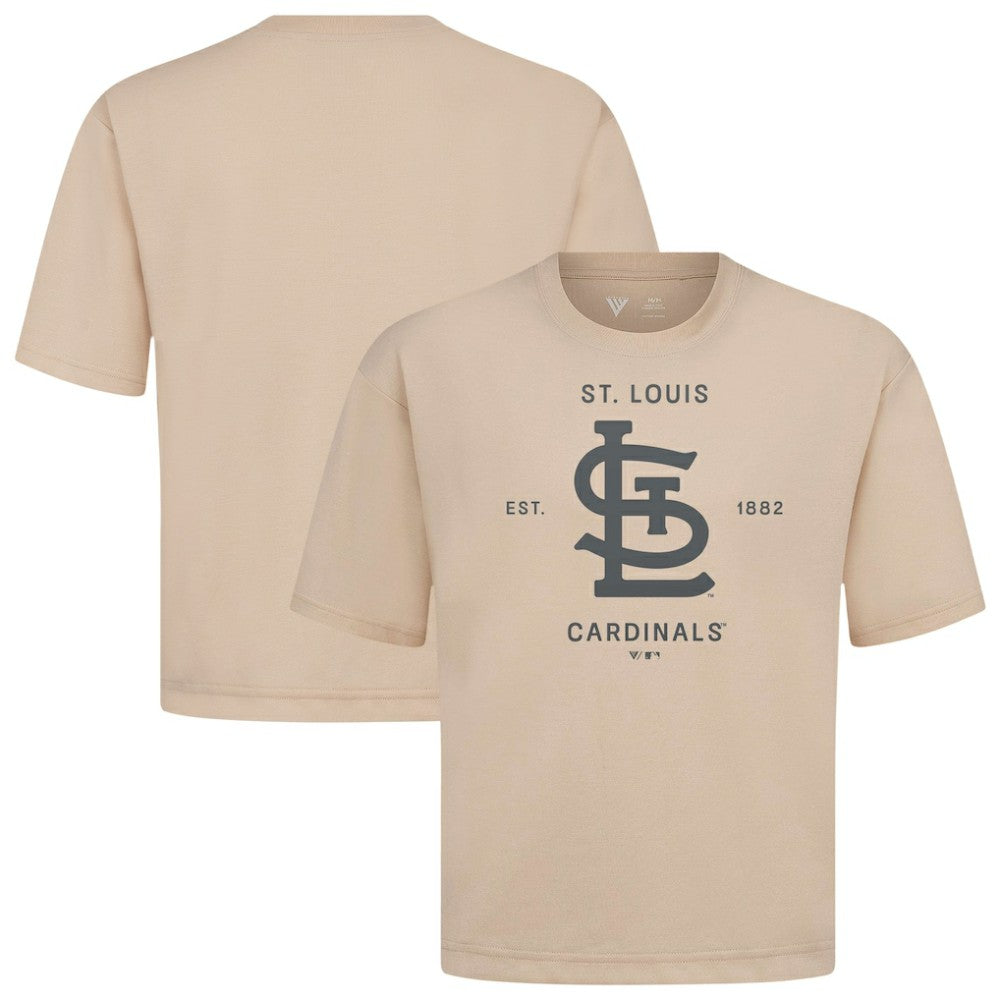 St. Louis Cardinals Levelwear Crossway Oversized Luxe Signature Knit T-Shirt - Khaki